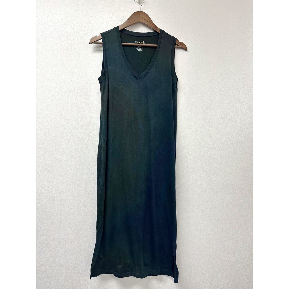 Wool& Milena Sleeveless V-Neck Midi Shift Dress Green Navy S